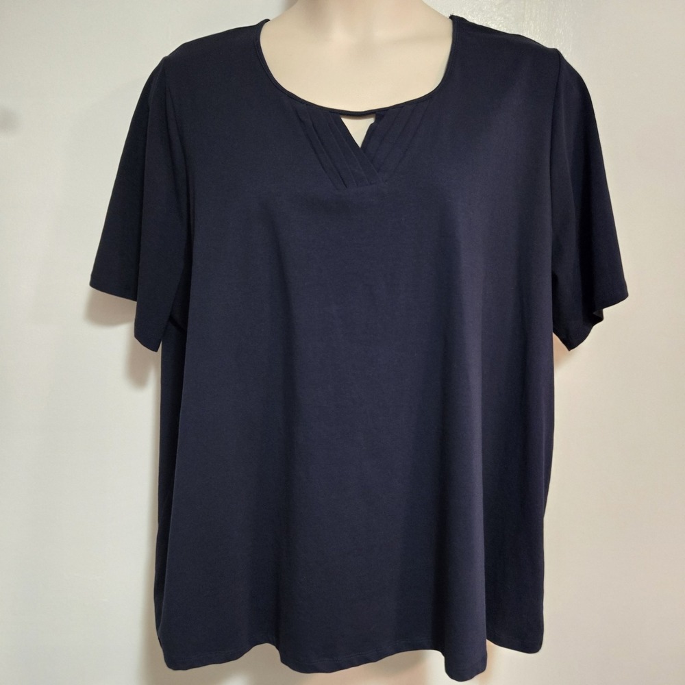 Catherine's Plus Size 2X (22/24) Navy Blue Pullover Tunic Top with Trim Detail